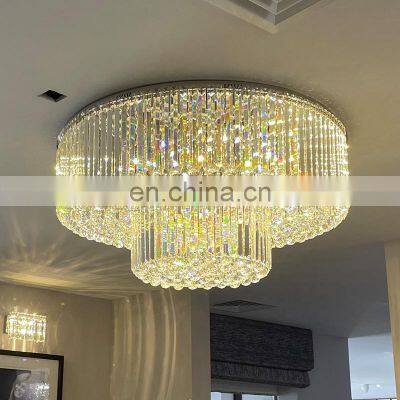 Large Chandelier Luxury Hanging Crystal Light Ceiling Round Chrome Led Modern Pendant Lighting