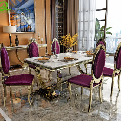 Luxury Stylish gold dining table sets with stainless steel dining table for dining room furniture