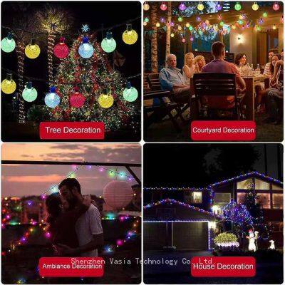 Factory Supply Solar Crystal Ball String Lights - 8 Modes Waterproof for Outdoor Christmas Party Garden Decor