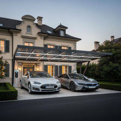 Solar Carport With EV Charging Station - Customizable PV Car Park Structure, Factory Price, Hot Sale for Commercial/Residential Use