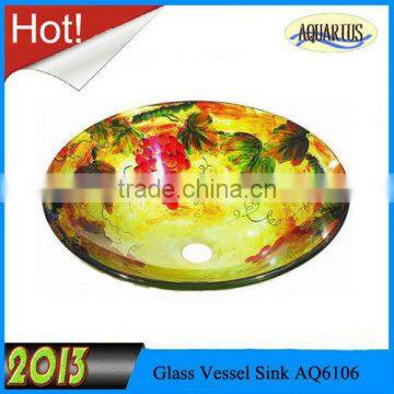 Hand Painted Grape Pattern Art Glass Cheap Wash Basin