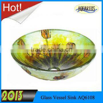 2013 New Hand Painted Bathroom Glass Rustic Sinks