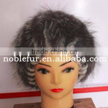 good quality real rabbit with silver fox fur round top beret hat