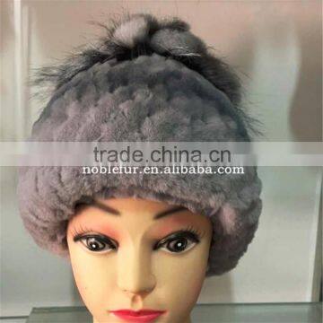 2015 Hot Sale Rex Rabbit With Fox Fur Hatpom Pom Headwear With Ball on Top photo-4