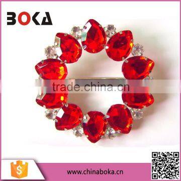 BOKA round metal brooch pin decorated with crystal and rhinestones