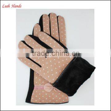 Ladies Dotty Micro Velvet Gloves With Bow for Wholesale photo-2