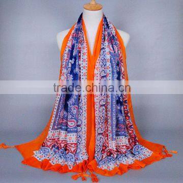 Wholesale 2016 Newest Fashion Ladies Orange Navy Blue Paisley Scarf Hijab                        
                                                Quality Choice