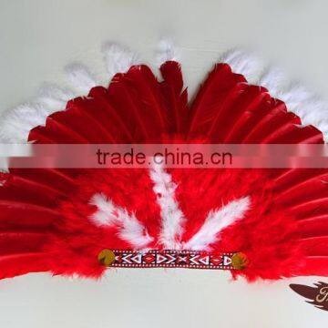 Indian Feather Headdress With Turkey Feather, Red & White