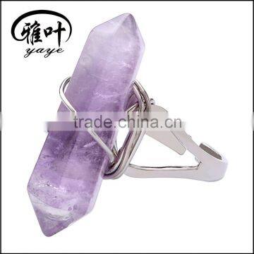 Wholesale fashion natural crystal ring Hexagon Prism shape ring