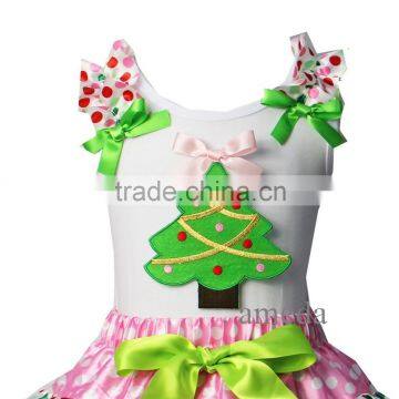 Girls Colorful Polka Dots Ruffles Xmas Tree White Tank Top