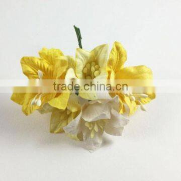 Lily Yellow White Mixed Handmade Mulberry Paper Flower, Wedding Party, Scrap-booking Crafts, Wholesale photo-2