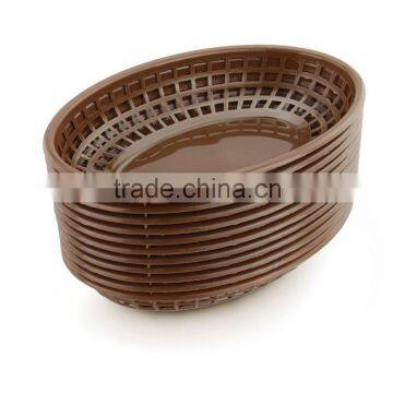 High Quality Wholesale Brown Plastic Oval Fast Food Basket Popular Bread Basket Custom Deli Serving Restaurant Diner Baskets