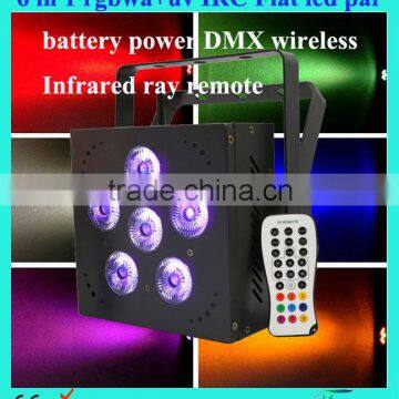 6X18W 6 IN 1 rgbwa uv battery powered wireless dmx led flat par can for wedding decoration