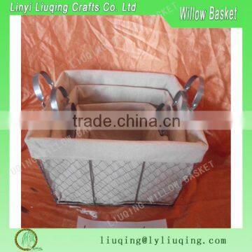 Factory wholesale s/3 square iron metal chicken wire storage basket with handle & liner