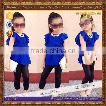 fashion design girls clothing set with blue shirt and black pants