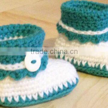 Green Color Optional Hand Crochet Baby Booties for Baby photo-4