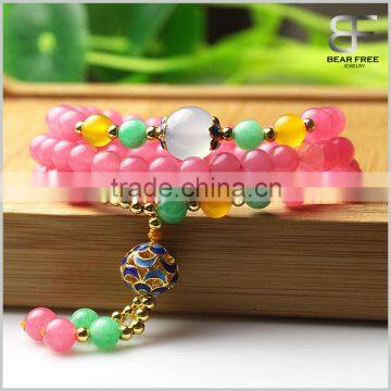 Natural Watermelon Color Malaysian Jade Buddhist Prayer Beads Tibetan Mala Wrap Bracelet