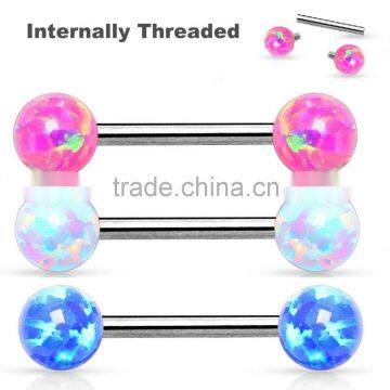 Surgical Steel Internally Threaded Barbell Opal Ball Tongue Nipple Ring