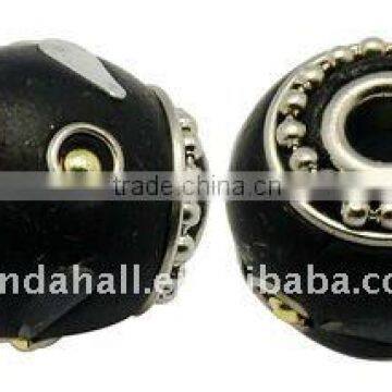 Handmade Indonesia Beads, with Brass Core, Round, Black, about 16x16mm, hole: 4mm(IPDL-A010-22)