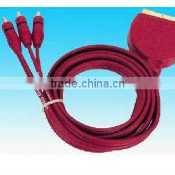 scart plug to 3 RCA cable red cable injection type rohs comliant