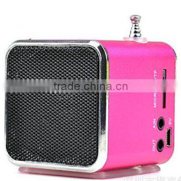 Cheap TF MP3 portable stereo mini speaker with FM radio,USB 2.0 port support AUX audio for children educational