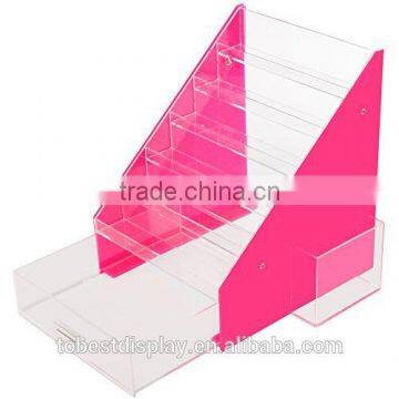 innovative 6 tiers pink acrylic nail polish display rack,custom nail polish display rack vwith drawer