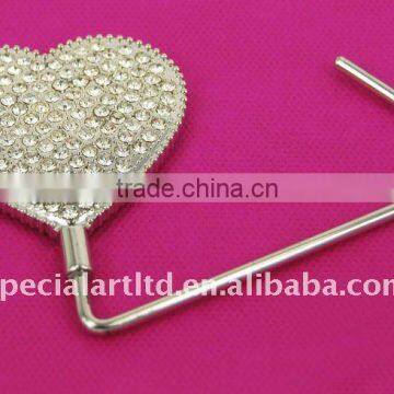 New design heart shaped rhinestones handbag hooks,Weight Capacity:7kg