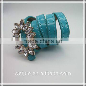 Fashion flower skinny belt with glass of acrylic for women