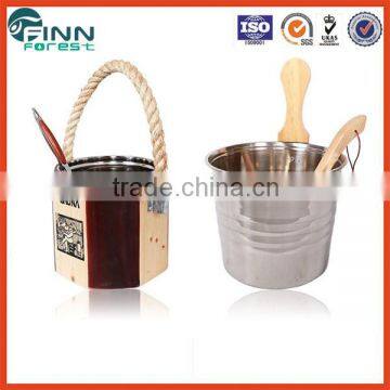 Factory price sauna accessories 22*27*21cm wooden and stainless material sauna bucket