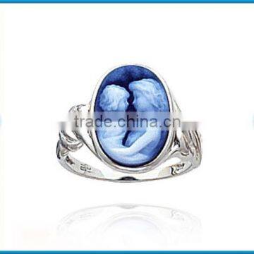 Fashion white gold pollished everlasting love agate cameo ring