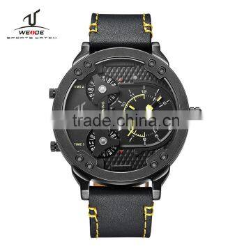 WEIDE Universe 3 Time Zones Watch Men Sport Water Resistant 3ATM Quartz Original Leather Strap Men's Watches