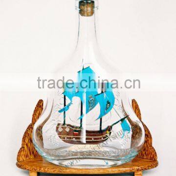 SANTA MARIA SHIP IN XO BOTTLE, UNIQUE NAUTICAL STYLE - WOODEN HANDICRAFTS