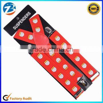 Fashion Design Red Printed Wide Adjustable Braces Adult Suspender