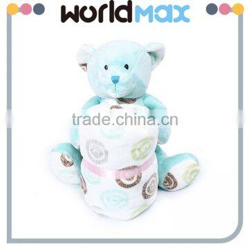 New Designed OEM Service Blue Bear Plush Baby Blanket