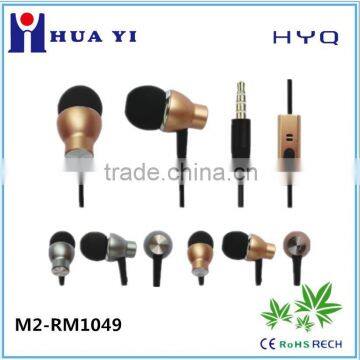 metal earbud round cable handsfree earphone with microphone