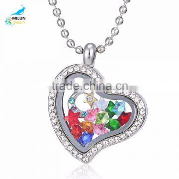 Wholesale 2015 fashion peach heart shape locket DIY crystal charms pendant necklace