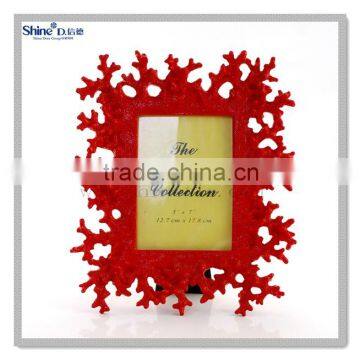polyresin gift red coral like picture frame wholesale photo frame custom home decor