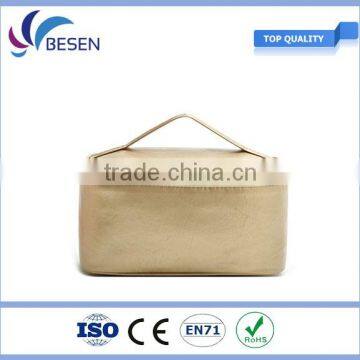 Golden large capacity cosmetic carry case,make up pouch with handle