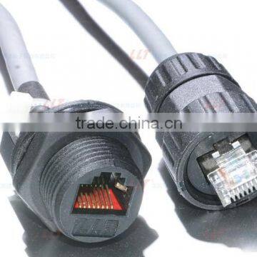 IP67 waterproof RJ45 plug and socket attached with CAT 5E cable