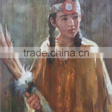 Indian Girl MB092 Woodland Modren High Quality Character Handmade Art Wall Paintings on board Oil Painting