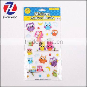 High quality wholesale cute custom owl shape puffy sticker