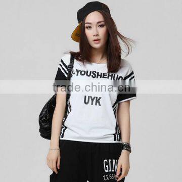 2016 Summer Fashion Women Cheap T-Shirt Ladies Promotion Striped Letter Printed China T Shirt Factory