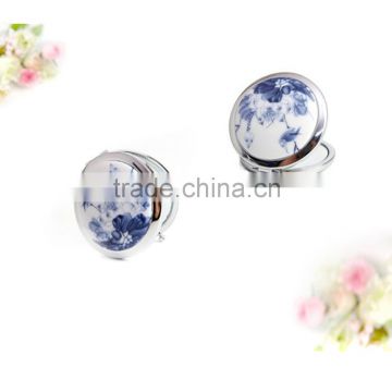 Ceramic Folding Makeup Cosmetic Magnifying Mirror Blue and White Porcelain Lotus Pocket Mirror