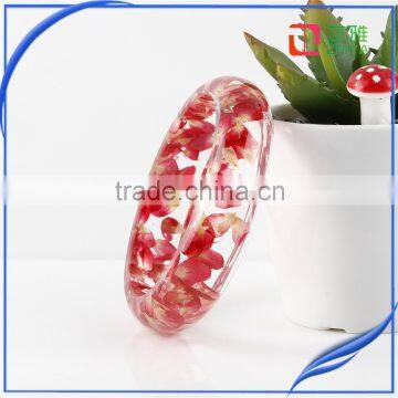 2016 handmade high-bright pressed rose flower petal resin bangle for women