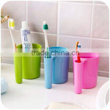 creative plastic mug cup with toothbrush holder