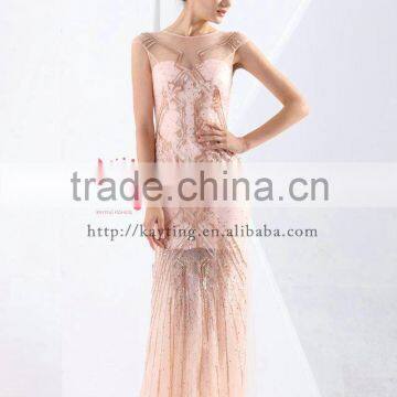 Hot Sale Gorgeous Pink Short Sleeve Transparent Backless Fashion Beaded Party Sexy Dress Elegant Young Sex Evening Dress photo-3