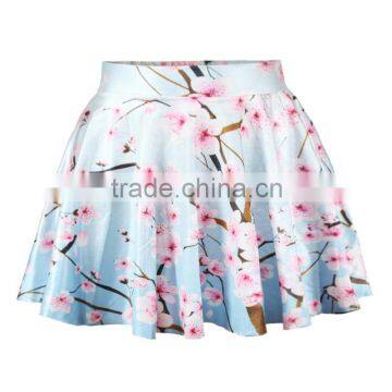 2015 Lady Skirt Sublimation Printing Floral Blue Mini Skirt High Quality N13-9