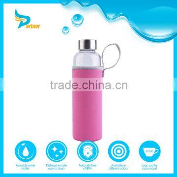 500ml Round Travelling Drinking Clear Water Glass Bottle with Screw Metal Cap