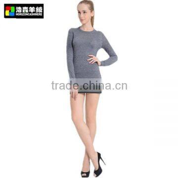 Round Neck Long Sleeve Grey Pullover Dress, Plain Tight Cashmere Pullover