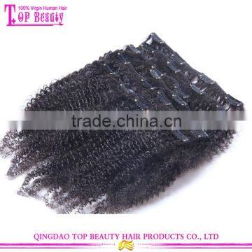 Wholesale price 10-30" afro kinky curly clip in hair extensions virgin mongolian clip in hair extensions for black women